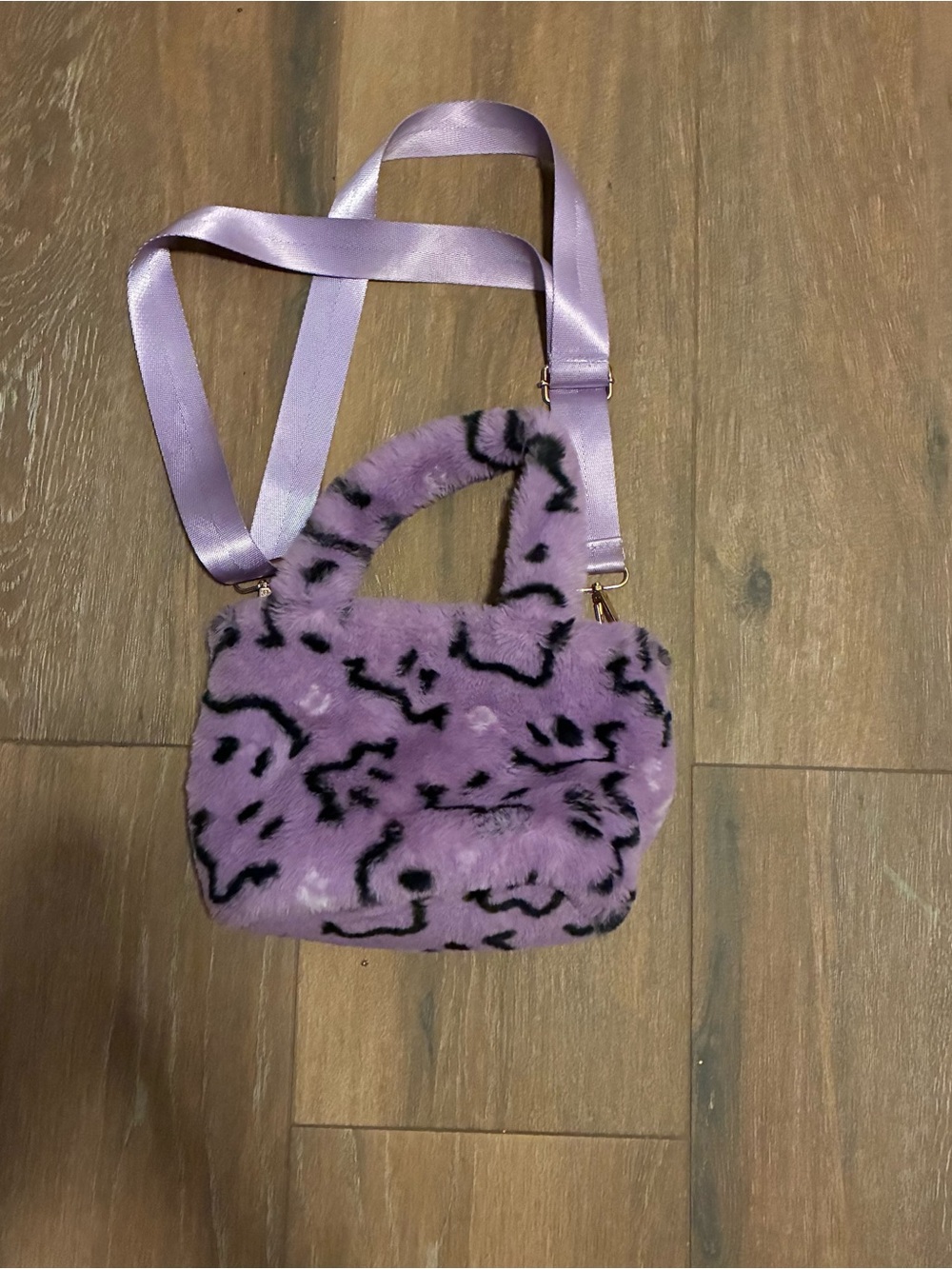 Claire's Lavender Faux Fur Animal-Print Crossbody Bag
